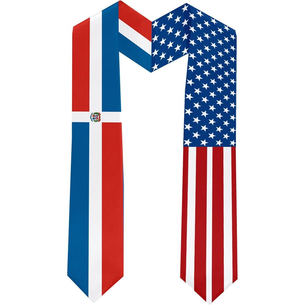 6037 2025 The Dominican Republic Flag and USA Flag Graduation Stole